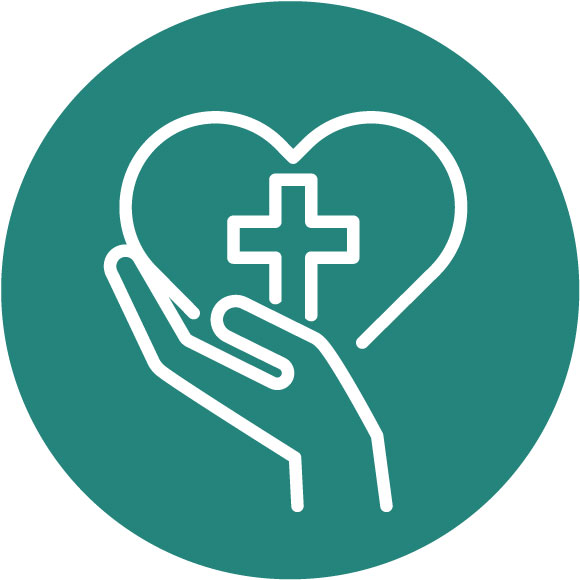 Hand holding heart with cross inside icon - Caregivers