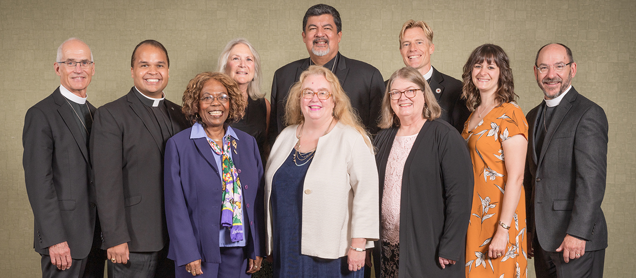 LCMS Board of National Mission members (from left to right): Rev. Steven Briel, chairman; Rev. Dr. Dien Taylor; Mrs. Janis McDaniels; Mrs. Martha Milas; Mrs. Carol Hack Broome; Rev. Dr. Alfonso Espinosa, vice-chairman; Mrs. Carla Claussen; Rev. Timothy Droegemueller; Mrs. Crysten Sanchez, secretary; and Rev. Peter Bender. Not pictured: Mr. Patrick Kyler.