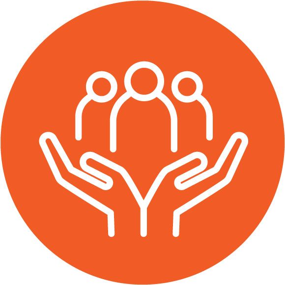 Hands holding up three people icon - Support encouraging culture